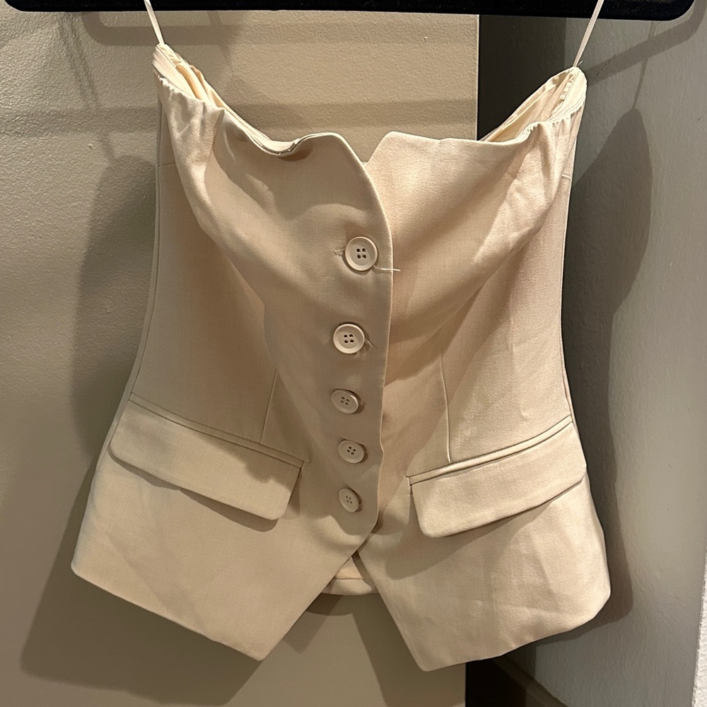 Women's strapless Cream Button-Front vest top